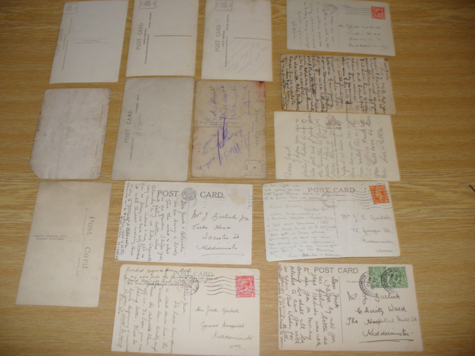 FIFTEEN POSTCARDS WORLD WAR 1 JACK GARLICK, KIDDERMINSTER MILITARY