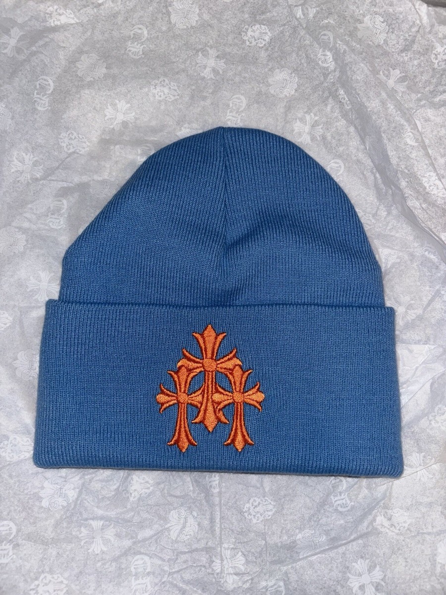 【正規品】CHROME HEARTS ビーニー ワンポイント刺繍 Chrome hearts triple cross cemetery beanie blue orange Brand New