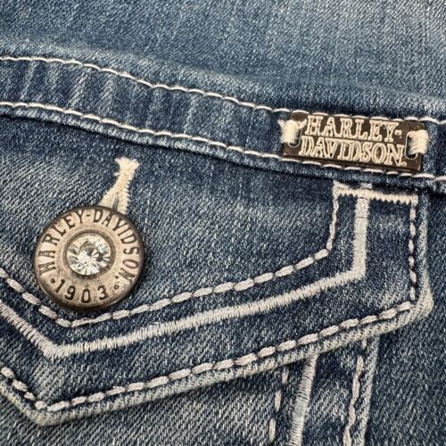 Harley Davidson Motorcycles WOMENS Blue Button Close Embellished Denim Jacket XL - Picture 5 of 24