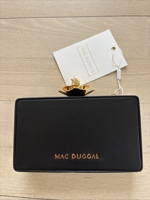 Mac Duggal H90015 Black Napa Leather Box Clutch Bag New with Tags