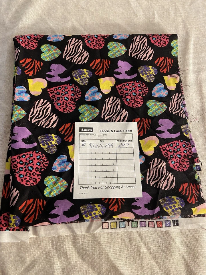 90s Wild Heart Fabric Piece colorful pink animal print cotton Cranston Ames 80s - Image 4 of 4