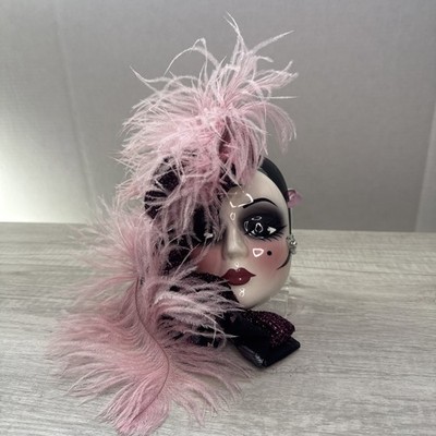 Unique Creations Lady Face Mask Wall Hanging Numbered Feathers Shed. Signed