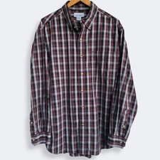 Carhartt Relaxed Fit Button Down Plaid Maroon Long Sleeve Shirt Mens XL Outdoor