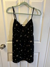 Urban Outfitters Black and Cream Floral Slip Dress - Small