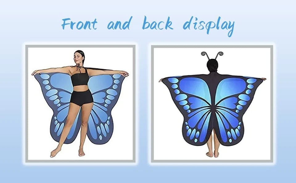 Butterfly Costume for Women Wings Adults Fairy Cape Halloween Blue Shawl - Image 2 of 4