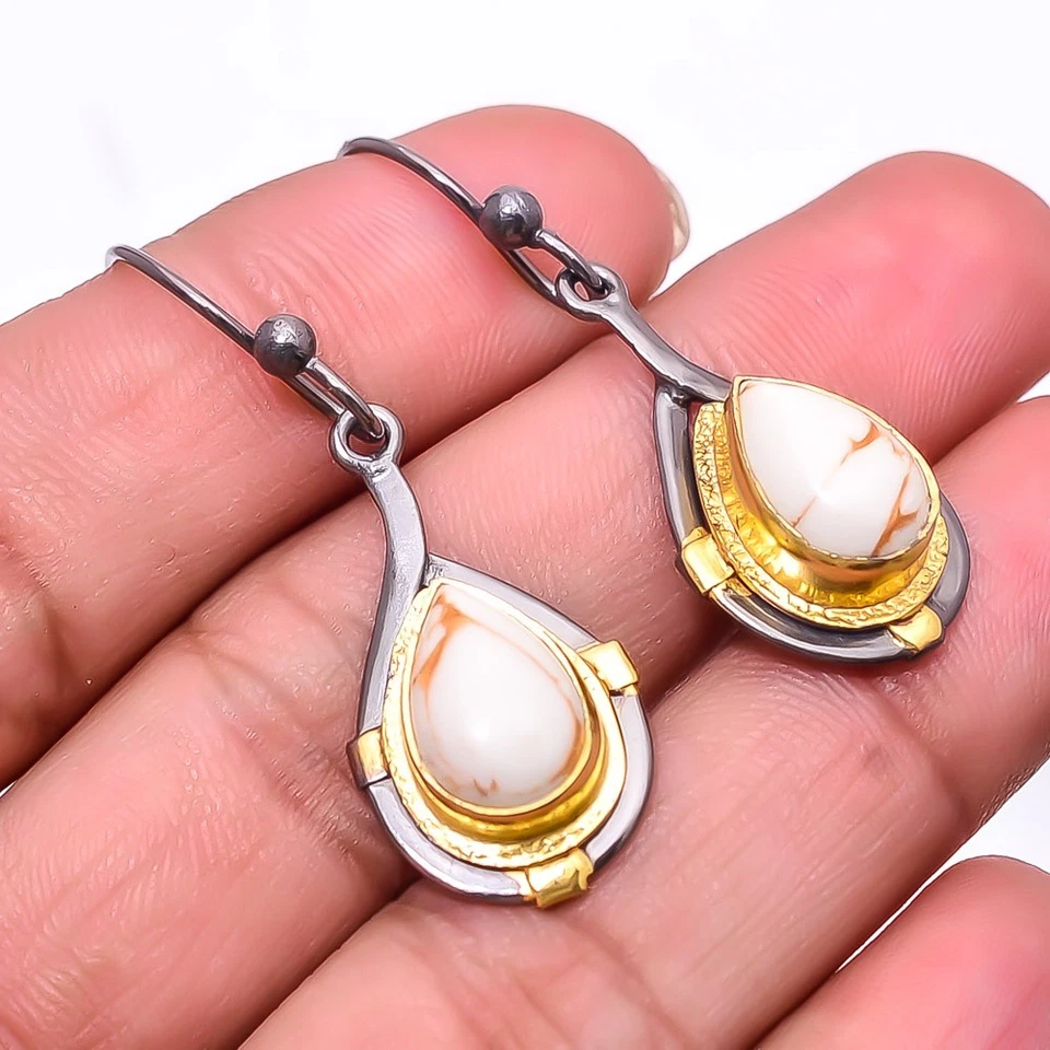 Pendiente Cobre Blanco Turquesa Plata 925 Negro y Oro Chapado en Rodio 1.76" E39 Foto 3 de 4