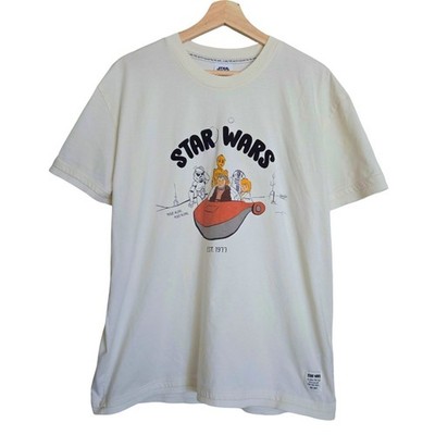 Star Wars LARGE Disney Parks Move Along Ivory Textured Graphic Ribbed Sleeve Tee