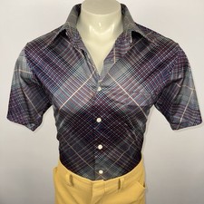 Vintage 60s 70s Disco Shirt Nylon Abstract Geometric Hippie Nik MCM Mod Mens XL