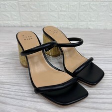 A New Day Miley Strappy Slip On Sandals WMNS 6 Black Woven Block Heel Square Toe