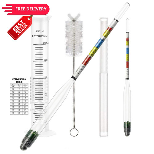 Triple Scale Alcohol Hydrometer(2 pcs)and Test Jar for Home Two Hydrometers