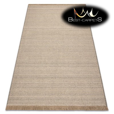 Moderner 100% Natur WOLLE Flachwebteppich ''VILLA'' melange beige pflegeleicht