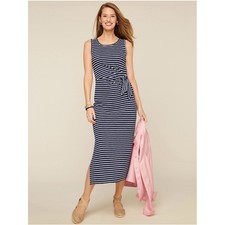 TALBOTS Cotton Modal Sleeveless Maxi Dress in Navy White Stripe, 2X Petite