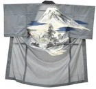 JAPANESE VINTAGE KIMONO MEN'S ROBE SYNTHETIC JUBAN UNDERWEAR MT.FUJI 5mt3640