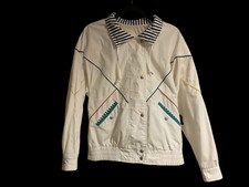 New York Girl NYG Vintage Sz M 80s 90s Windbreaker Jacket White Bold Coat RARE