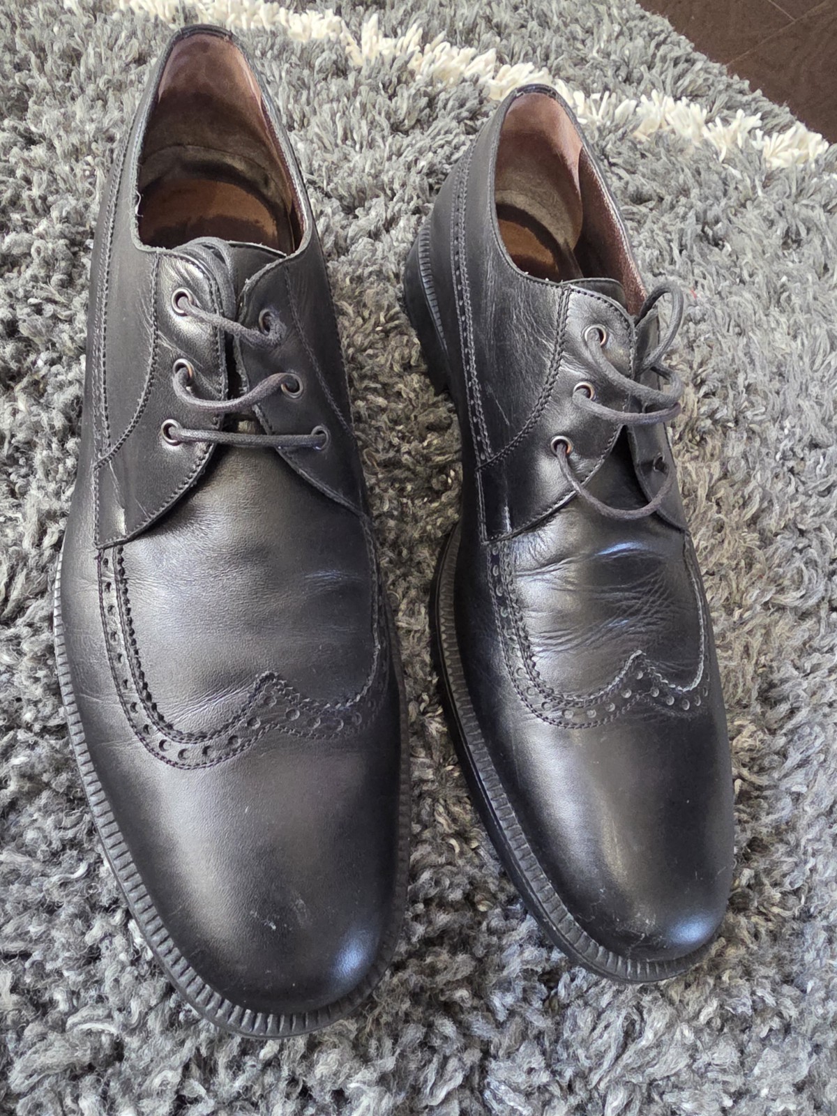 A. TESTONI Solid Black Leather Oxford Wingtip Dre… - image 14