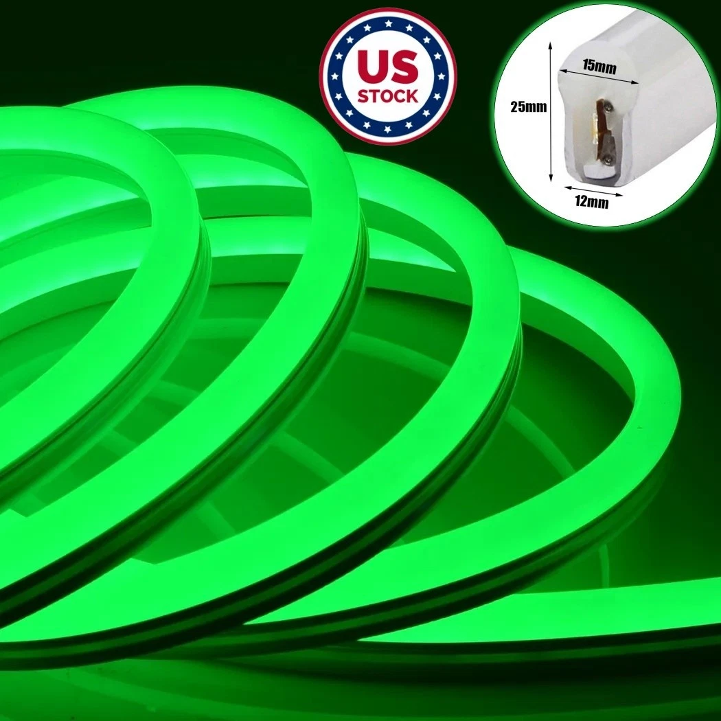 110V Green LED Neon Rope Light Strip Waterproof Indoor Outdoor Building Decor