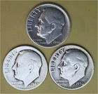 Three 90% Silver Dimes – 3 Silver Roosevelt (1946D, 1948D & 1950P)