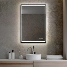 MIRTHIE 28"x 36" LED Bathroom Mirror with Black Frame, Stepless Dimmable,