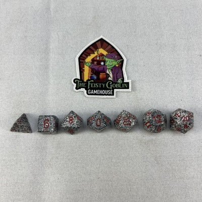 Speckled Cement Dalmation Black White Dice Set of 7 d20 Dnd RPG Game Vintage