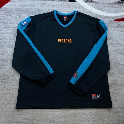VTG Nike Detroit Pistons Warm Up Jersey 2XL XXL Black Blue Authentic Swoosh 90s