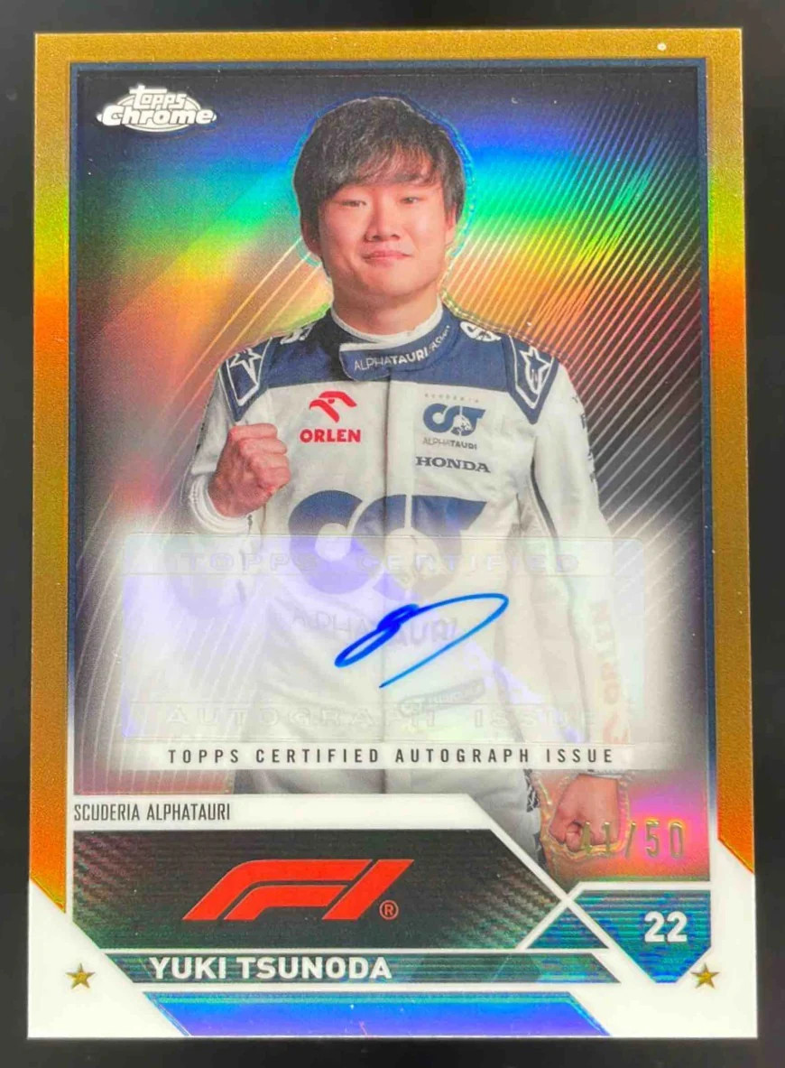 2023 Topps Chrome Formula 1 Autographs Gold #YT Yuki Tsunoda Autograph Auto /50