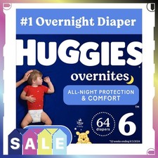 Huggies Overnites Nighttime Diapers, Size 6 35 lbs , 64 Count Select for