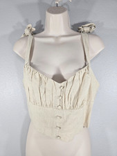 Altar  d State SZ L Delilah Linen Corset Top Cropped Tie Strap cottagecore NWT AD