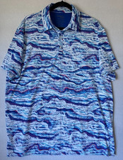 Birdie Bound Polo Shirt Men XL Blue Abstract Print Golf Stretch Performance