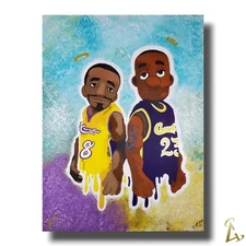 MVPuppets Kobe & Lebron ORIGINAL ACRYLIC CANVAS PAINTING NBA 36in X 48in