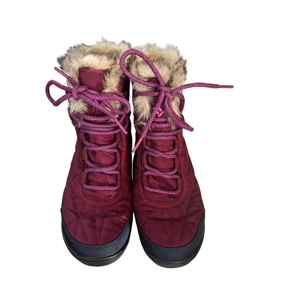 Columbia 防水冬季雪地靴勃艮第人造毛皮衬里儿童 6 码 — 第 4/4 张图片