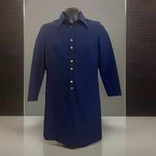 Vintage 60s 70s Mod Shirt Day Dress Blue Dagger Collar Double Knit Twiggy Go-Go