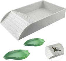 3 PCS Tortoise Food Dish with Ramp and Tortoise Water Bowl,Gray Reptile Water Bo