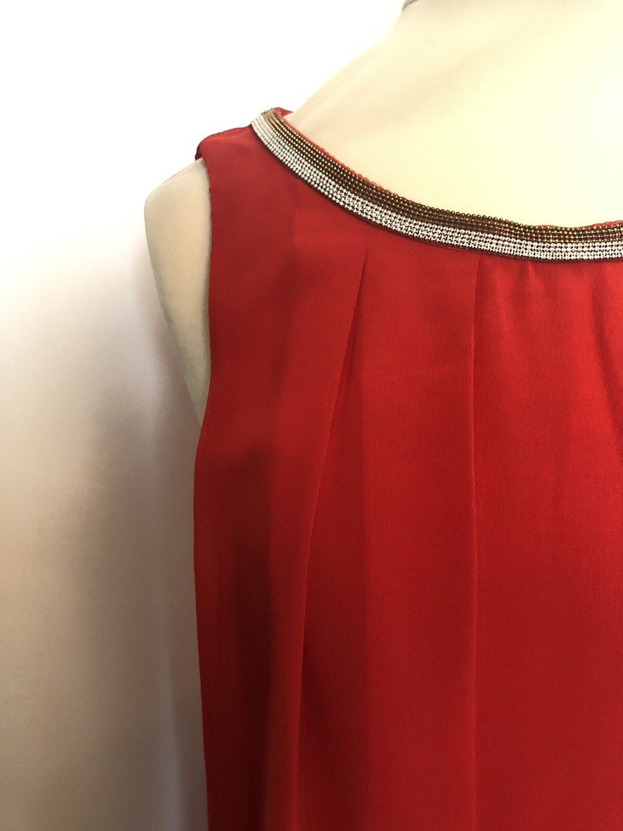 Robe Naf Naf Col Bijou Voile Fluide Rouge - Taille XS (34/36) - Occasion Comme Neuve, Portée 1 Fois