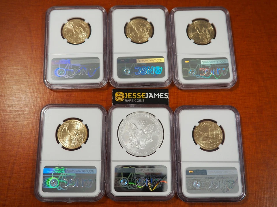 2007 ANNUAL DOLLAR 6 COIN DOLLAR SET MS67 W BURNISHED SILVER EAGLE NGC MS69 - Image 2 of 2