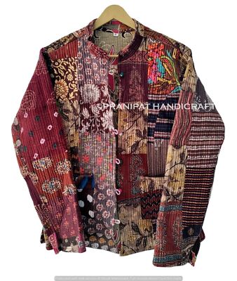 Mujer Chalecos Abrigos Patchwork Reversible Marrón Algodón Hippie