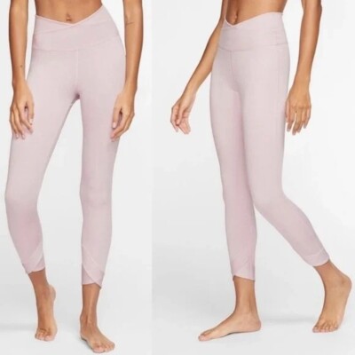 NIKE Blush Pink Crossover Wrap Waist & Ankles 7/8 Dri-Fit Leggings S