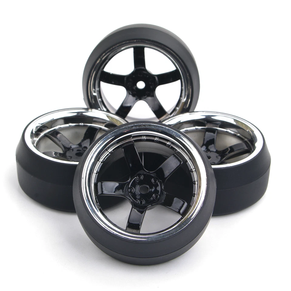 4Pcs RC Flat Drift Tires Wheel Rim 6mm Offset For HPI HSP 1:10 On-Road Model Car - Image 2 of 4