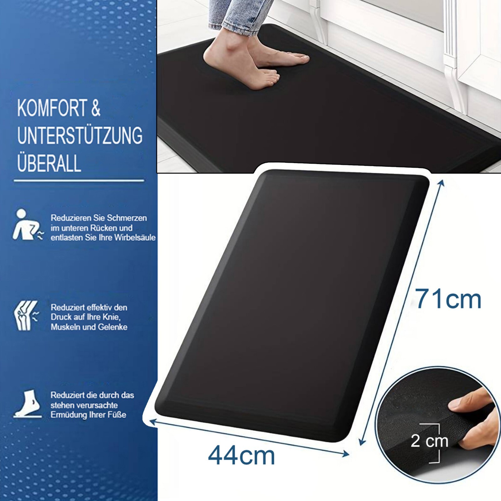 Anti-Ermüdungsmatte Kälte-Barriere Ergonomisch Stehmatte Arbeitsplatzmatte Küche