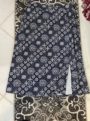 Talbots Maxi Skirt Womens PXL Blue White Floral Pull On Cotton