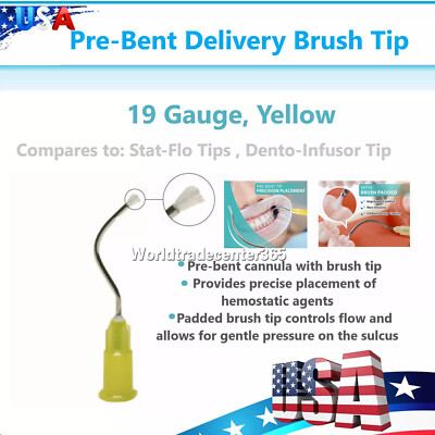Dental Hemostatic Delivery Bent Tips with Brush End 19G, Stat-Flo Type 100Pc/Box