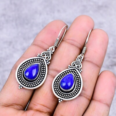 Lapislazuli Edelstein Handarbeit 925 Sterlingsilber Charm Ohrring Schmuck Geschenk