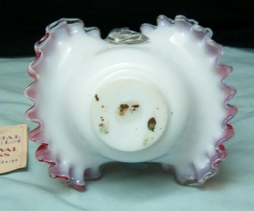 FENTON Red & White Carnival Glass HANDLED BASKET 7.5"H - Picture 6 of 7
