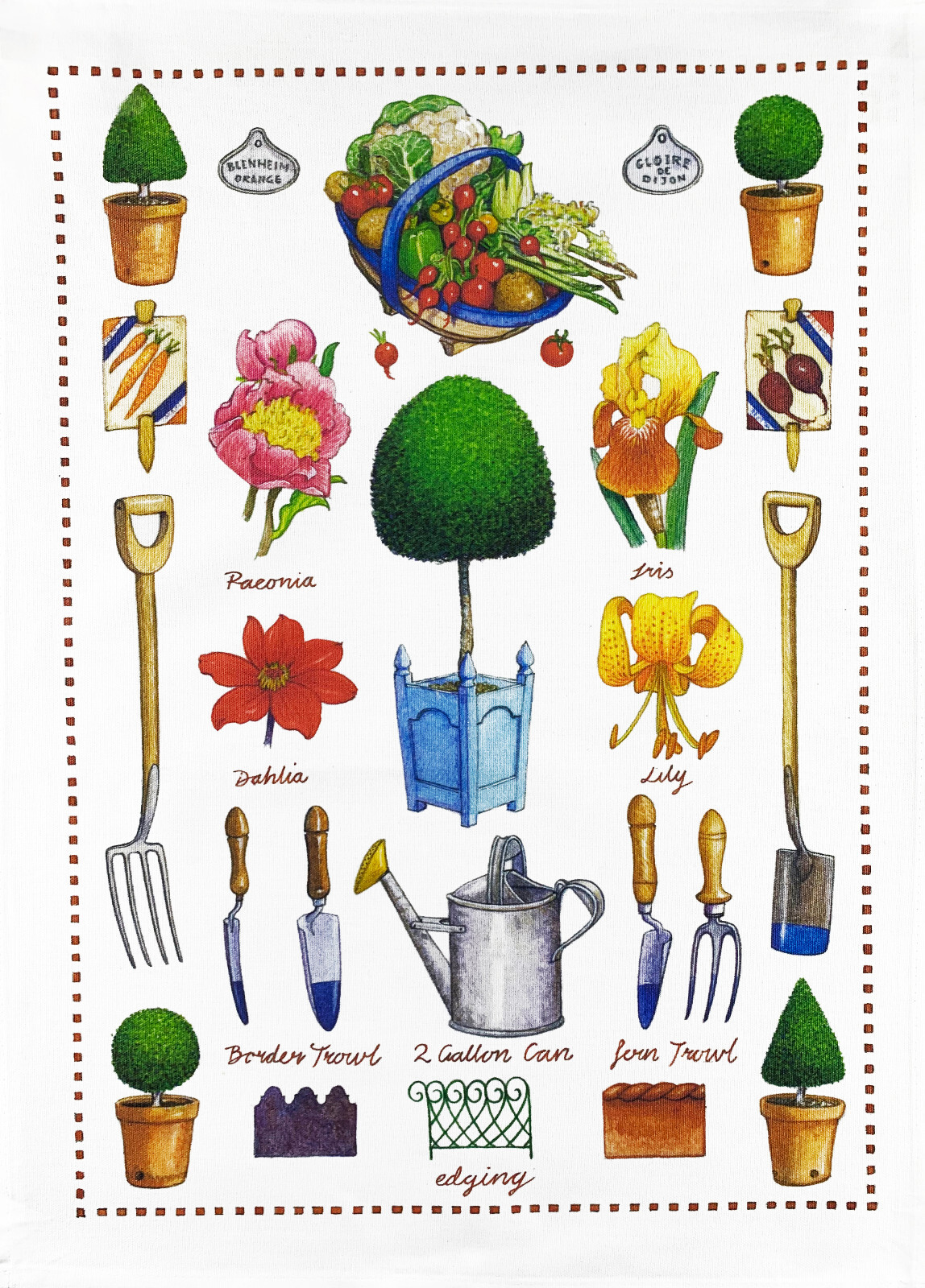 Art of Gardening Tea Towel, machine washable, cotton, hand drawn