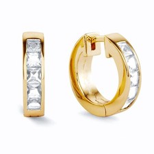 Classic Princess Cut Yellow Gold Plated 925 Sterling Silver Huggie Hoop Earring