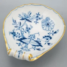 Antique Meissen Blue Onion Gold Rim Shell Dish Bowl 4 3/4" - X Swords FREE SHIP