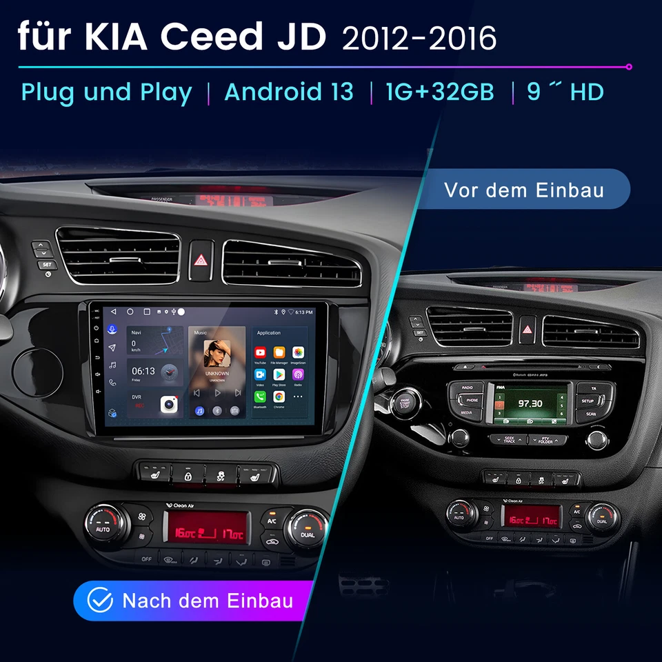 Für KIA Cee'D JD 2012-2016 Carplay Autoradio GPS Navi BT Android14 Wifi 32G DAB+ - Bild 3 von 4