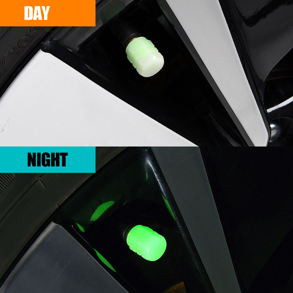4pz Tappo Valvola Pneumatici Luminoso Verde Veicolo Auto Copricerchio Parapolvere Bagliore al Buio foto 6