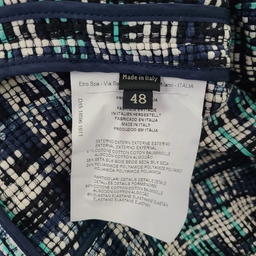 ETRO Jacket Blazer cotton silk woven Tweed Cropped blue sz 48 US 12 New - Picture 13 of 14