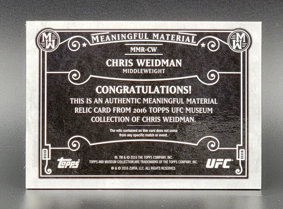 2016 UFC Museum Collection Meaningful Materials Copper MMR-CW Chris Weidman 8/10 - Image 2 of 2
