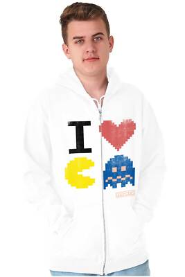 Pixelized Retro Game I Heart PACMAN Zip Up Hoodie Mens Womens | eBay